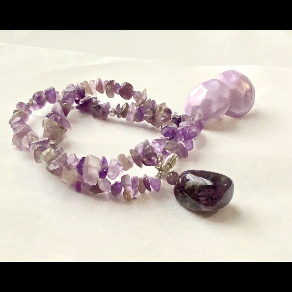 Vintage Amethyst & Citrine Necklace Vintage Clip Back Earrings - Picture 2 of 10